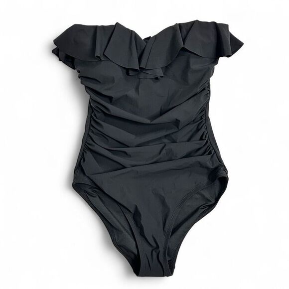 J.Crew Matte Ruched One-piece Ruffles Bandeau Swimsuit Sz 6 Removable Straps NWT - Picture 3 of 11